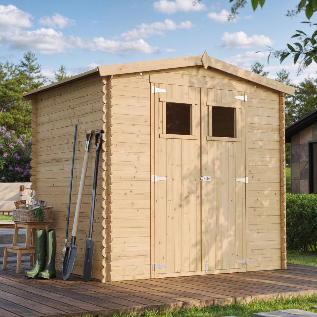 HOLZHAUS GARTENHAUS M369 - B236xL226xH218 cm/ 4.33 m2 - Beige, Holz (236/218/226cm) - Timbela