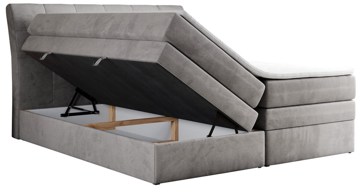 BOXSPRINGBETT GOLD-10 KING 120/200 Hellgrau Velvet - H3 - Hellgrau, Holz/Textil (120/200cm) - MKS