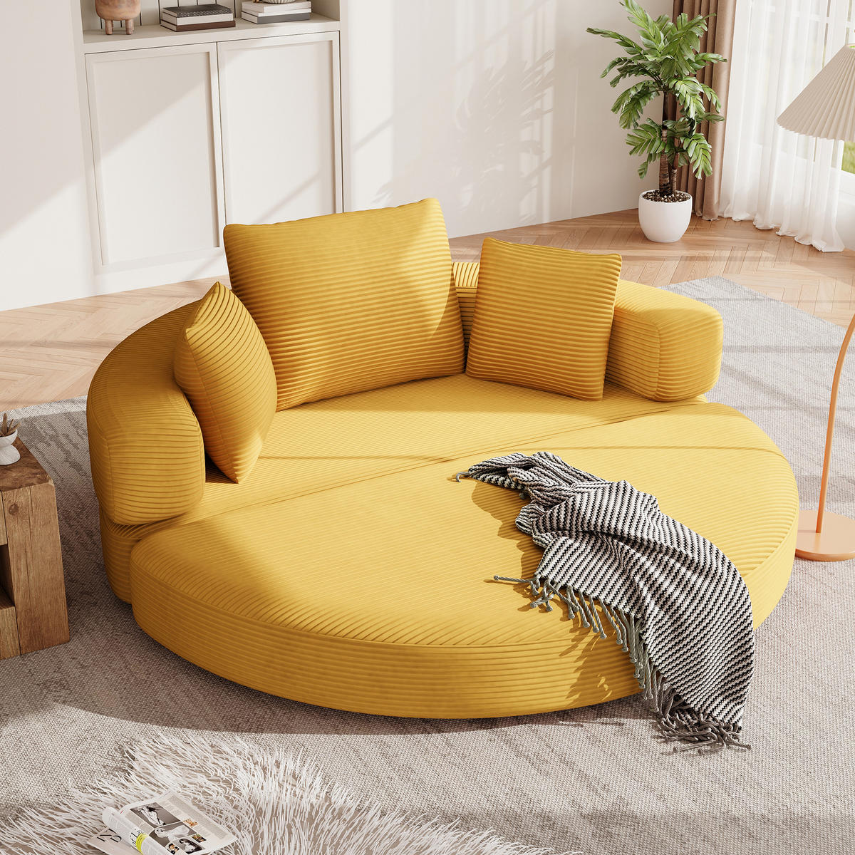 SOFA Gelb 173x176 cm,Cordstoff Modular Schlafsofa mit 3 Kissen Schlafsofa - Gelb, Textil (173/60/176cm) - PARAFTA HOME