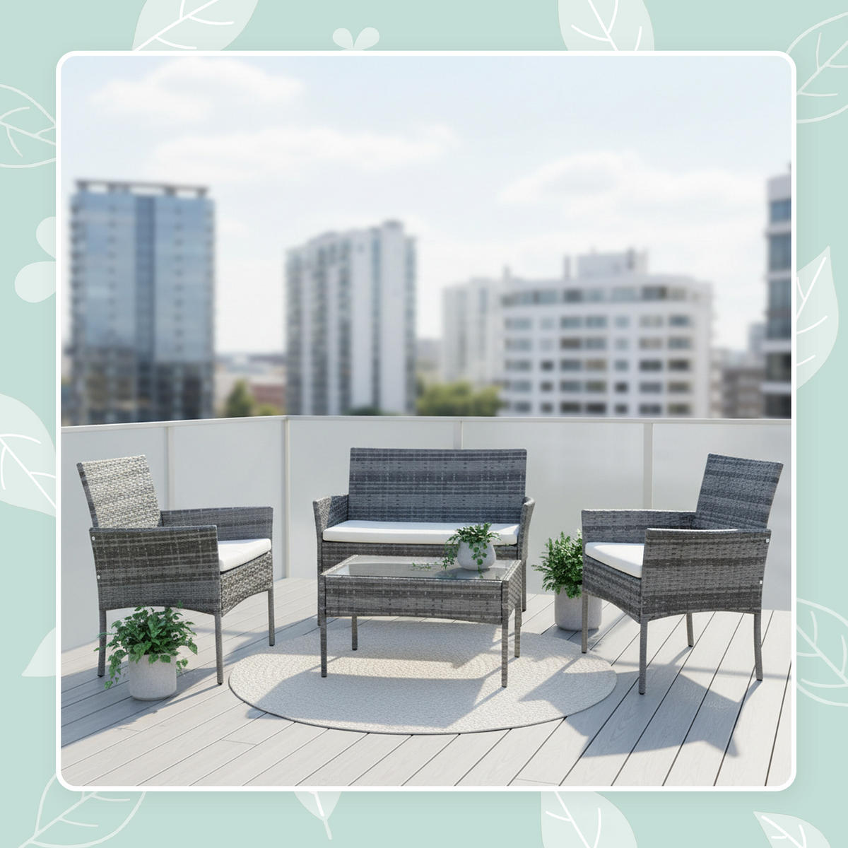 4-TLG.GARTENMÖBEL-SET - Grau, Glas/Kunststoff - Relaxdays