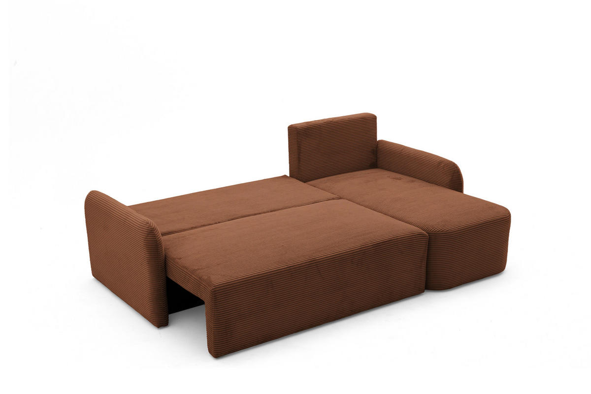 ECKSOFA CASPER L Rechts mit Schlaffunktion 132x198 Cord Braun - Schwarz/Braun, Holz/Kunststoff (145/217cm) - NACANAPA