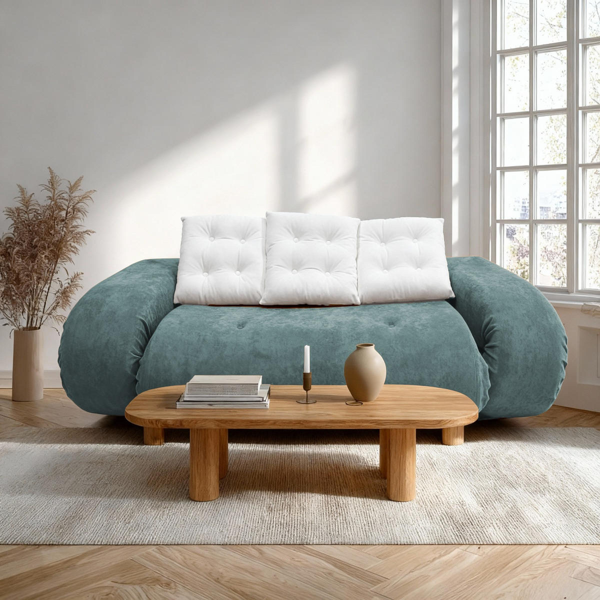 SCHLAFSOFA Okoa 2-Sitzer - Salbei und Weiß - Salbeigrün, Textil (120/60/120cm) - COCO Living
