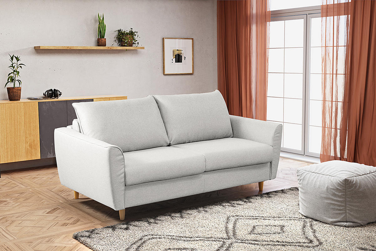 SCHLAFSOFA mit Matratze - Webstoff - Buchefarben/Hellgrau, Buchenholz/Textil (195/90/102cm) - home24