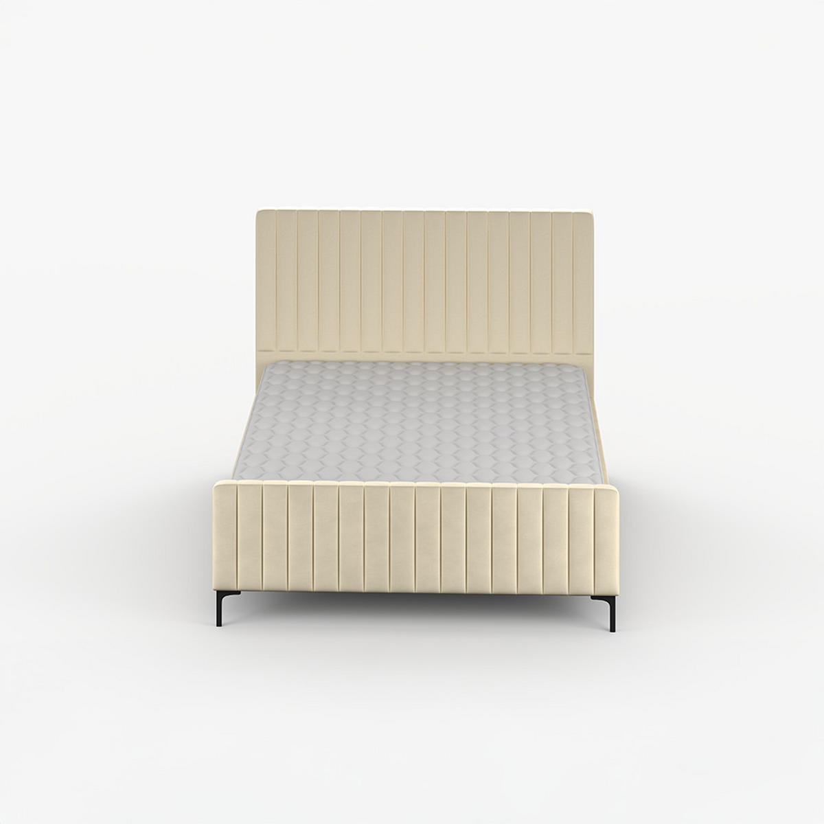 POLSTERBETT AURORA, Lattenrost, ohne Bettkasten, gepolsterte Kopfstütze 160/200 in Creme - Creme/Schwarz, Holz/Textil (160/200cm) - imoebel24