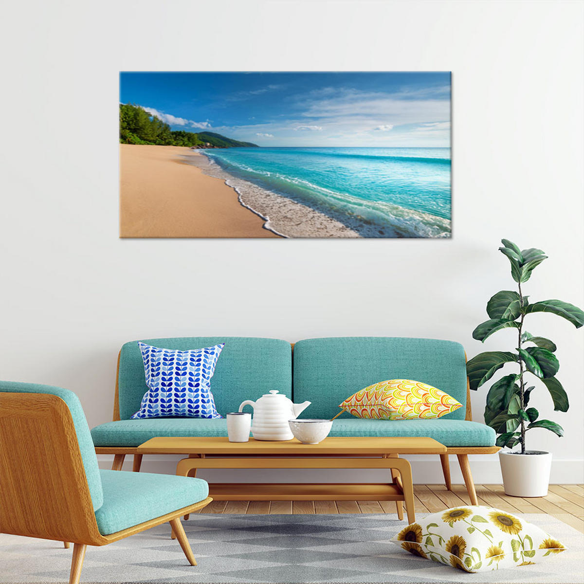 WANDBILD tropische strandmeerlandschaft - Blau, Textil (80/40cm) - Feeby