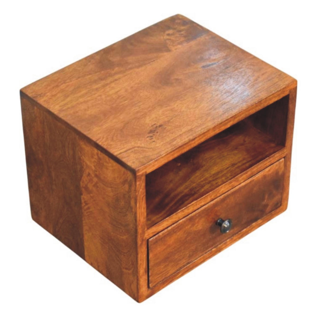 NACHTTISCH Massivholz Solis Chestnut Wand-Nachttisch, 1 Schublade, 1 offenes Fach, dunkelbraun - Messingfarben/Braun, Holz/Metall (30/24/25cm) - Artisan Furniture