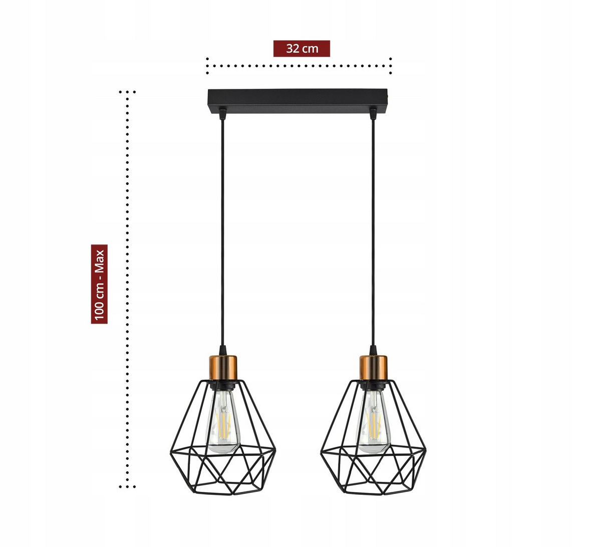 PENDELLEUCHTE EDISON II - Goldfarben/Schwarz, Metall (20/50/100cm) - kiki design