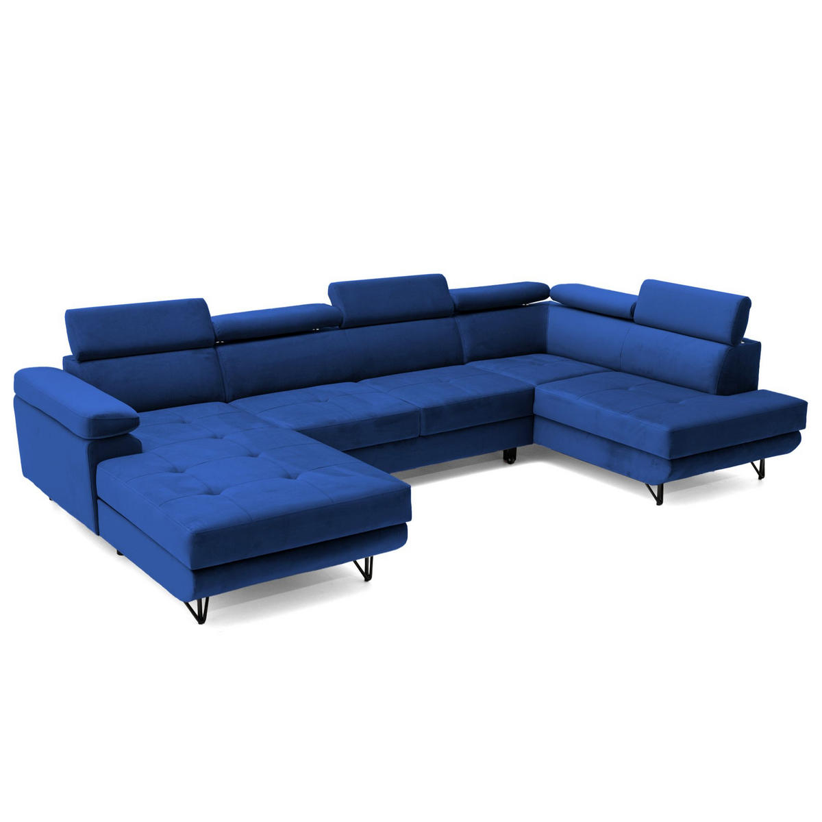 ECKSOFA U-Form JUNIOR U Rechts mit Schlaffunktion 128x254 Velours Blau - Blau/Schwarz, Holz/Textil (184/90/323cm) - Muffo