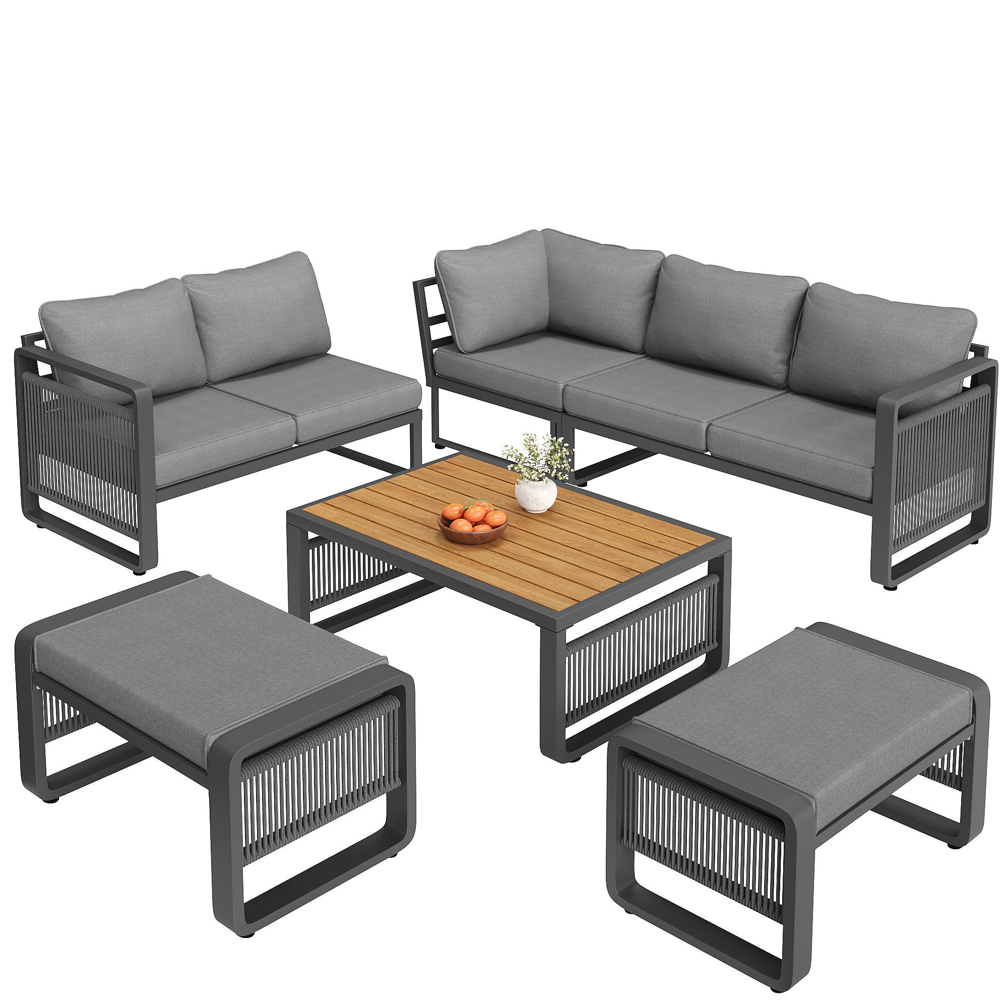 LOUNGEGARNITUR aus Metall & wasserabweisendem Stoff Grau mit verstellbaren Füßen - Grau, Metall - Modfu