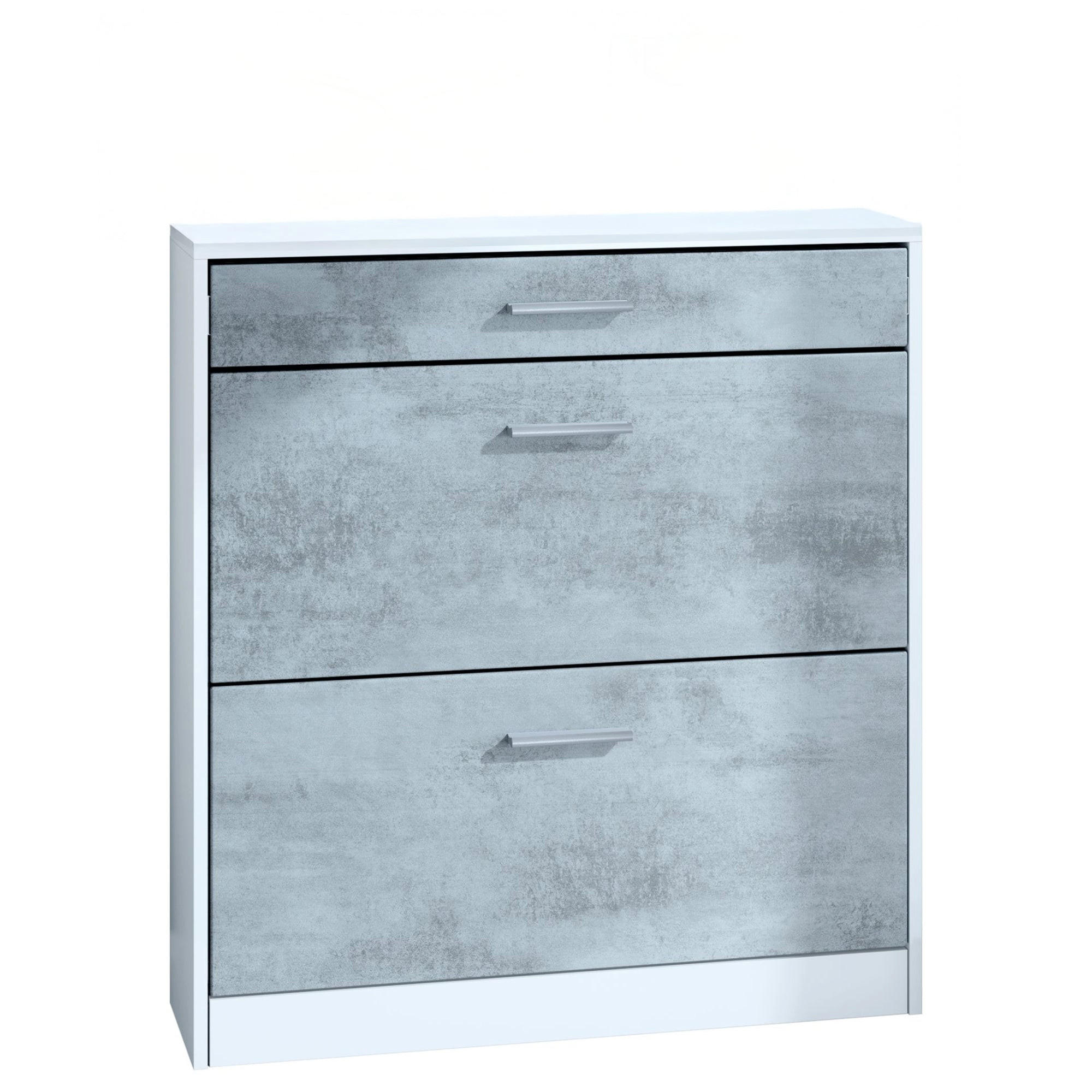 SCHUHSCHRANK Roma Schmal mit 2 Klappen und 1 Schublade, Platzsparender Schuhkipper, Weiß matt/Beton Oxid Optik (89 x 95,5 x 23 cm) - Graphitfarben, Holzwerkstoff (89/95.5/23cm) - InnoFurn