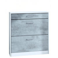 SCHUHSCHRANK Roma Schmal mit 2 Klappen und 1 Schublade, Platzsparender Schuhkipper, Weiß matt/Beton Oxid Optik (89 x 95,5 x 23 cm) - Graphitfarben, Holzwerkstoff (89/95.5/23cm) - InnoFurn