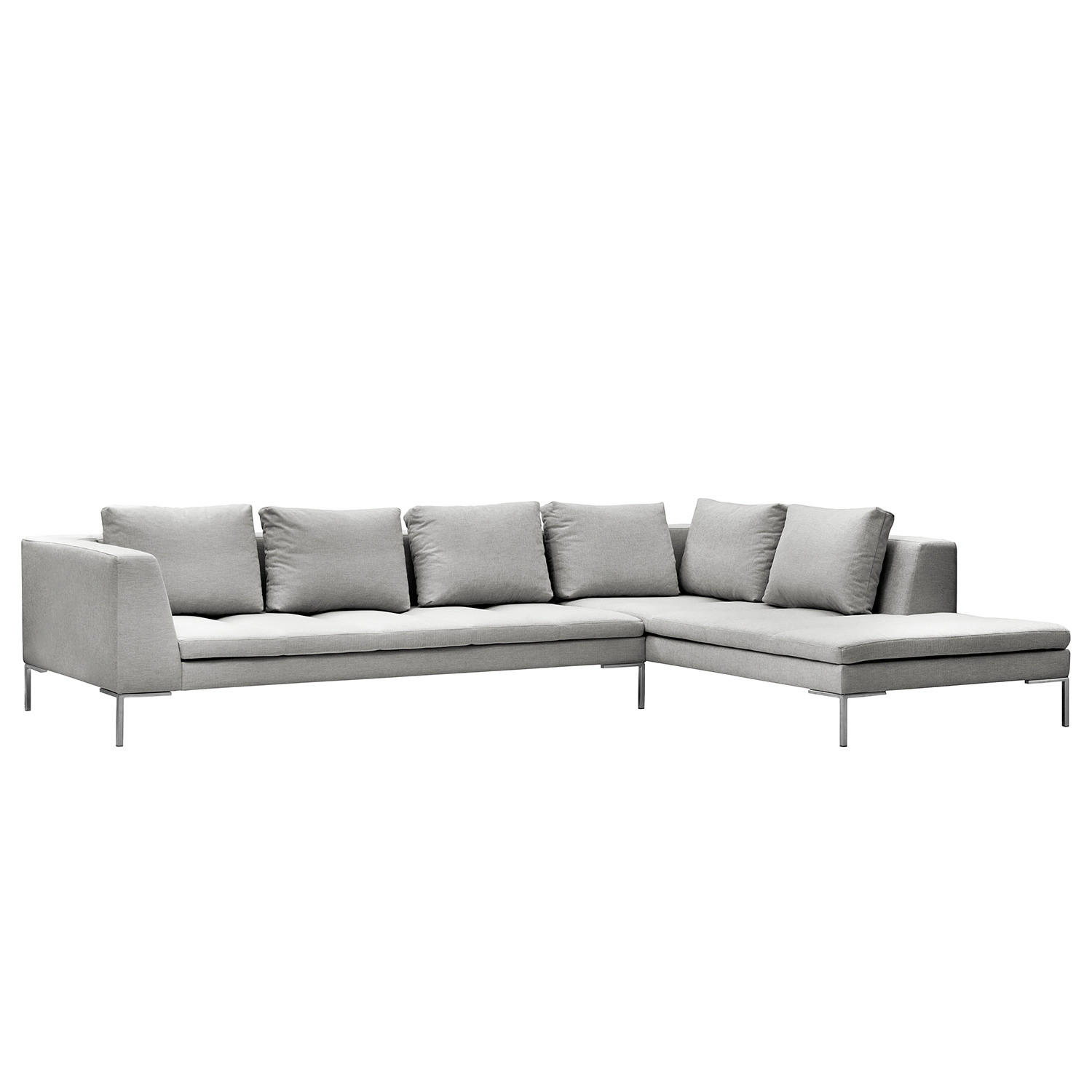ECKSOFA mit Ottomane - Chromfarben/Hellgrau, Textil/Metall (319/230cm) - home24