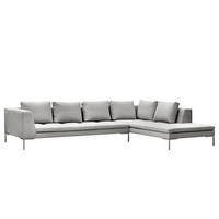 ECKSOFA mit Ottomane - Chromfarben/Hellgrau, Textil/Metall (319/230cm) - home24