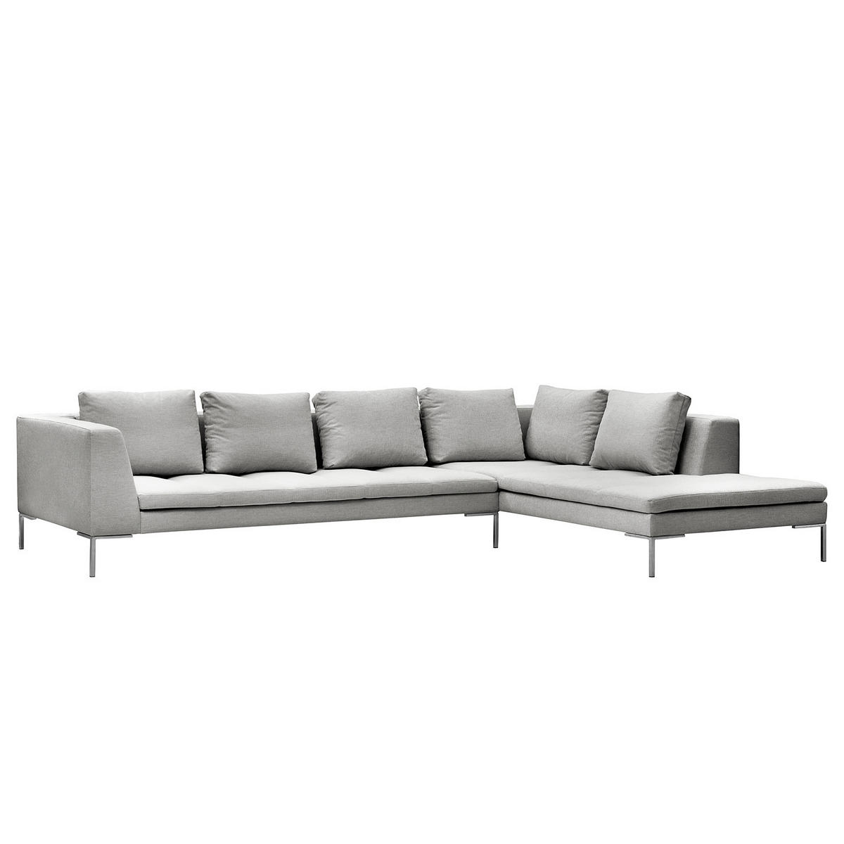ECKSOFA mit Ottomane - Chromfarben/Hellgrau, Textil/Metall (319/230cm) - home24