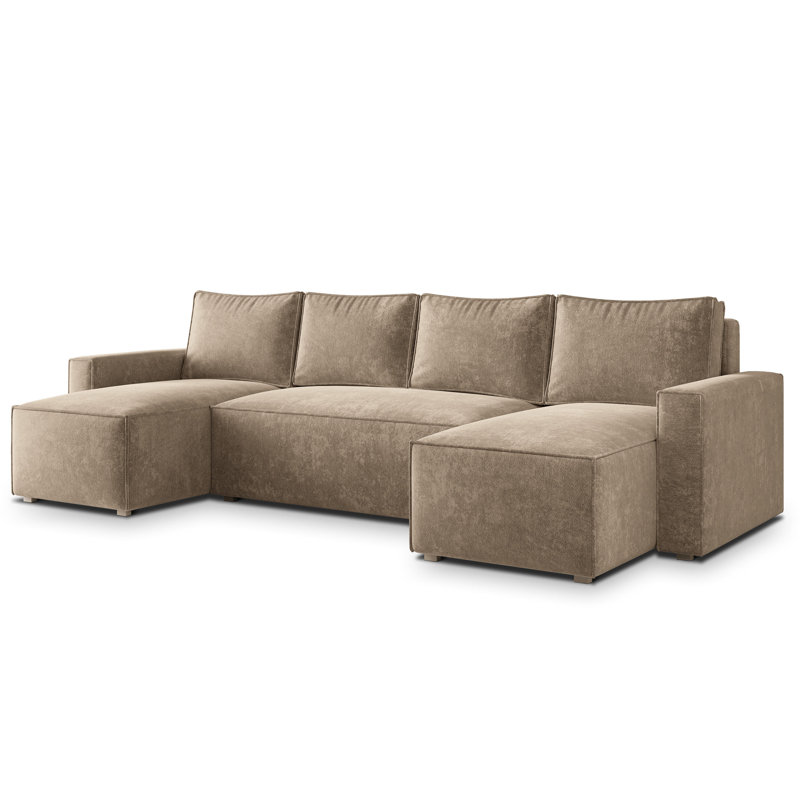 WOHNLANDSCHAFT ASPRA LM Beige Chenille mit Schlaffunktion - Beige, Holz (295/85/140cm) - MASSENO