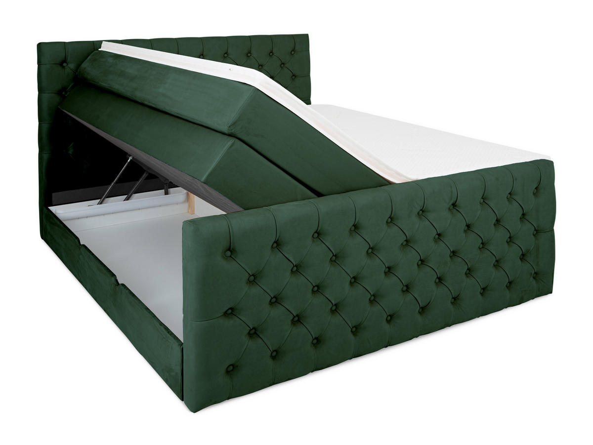 BOXSPRINGBETT Victoria Olive 160 /200 cm H3/H4 Samt - Olivgrün, Textil (160/200cm) - wonello