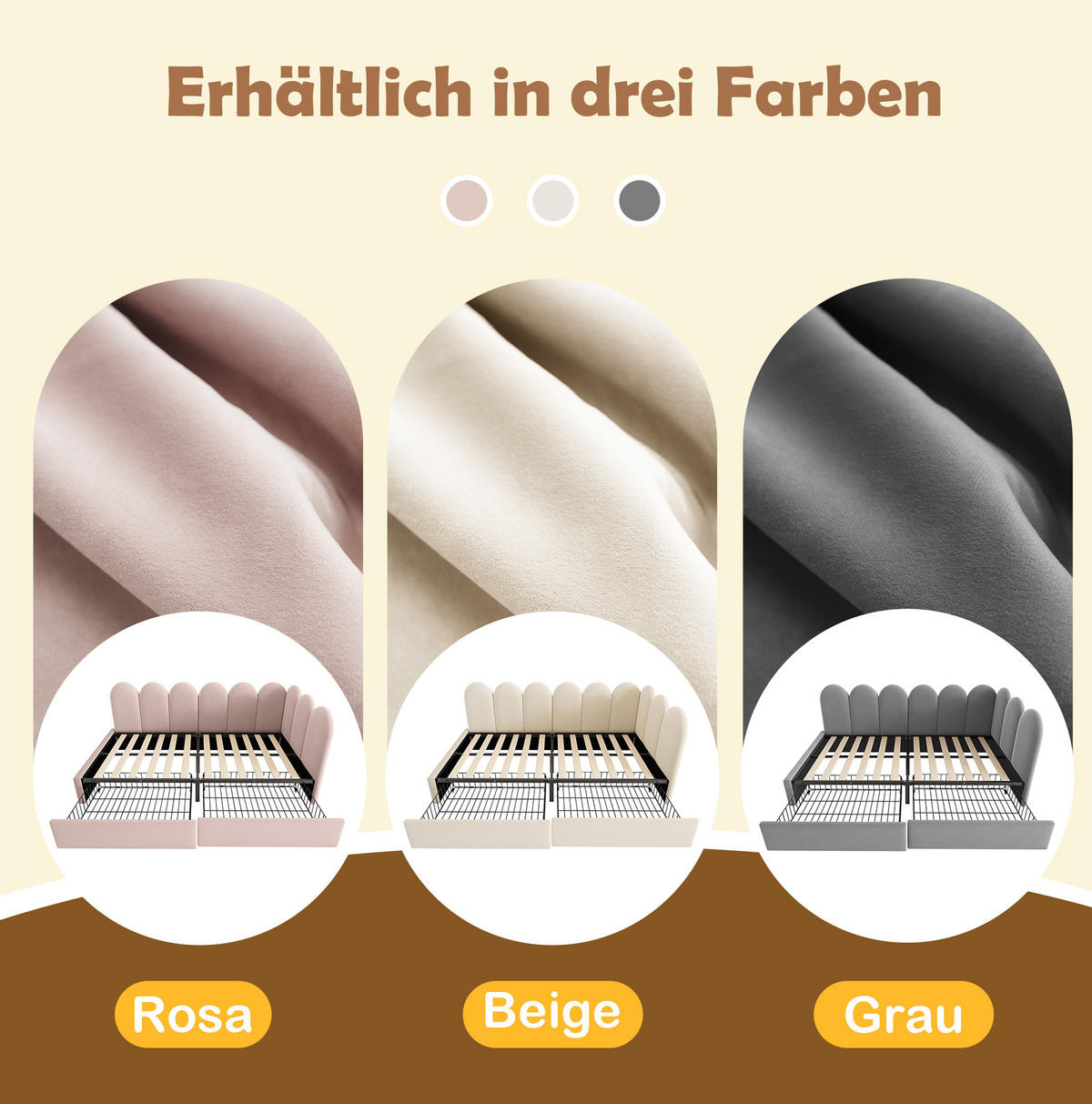 SAMT-POLSTERBETT 90/200 cm mit 2 Schubladen und gepolstertem Kopfteil - Grau, Textil (90/200cm) - BEAOK