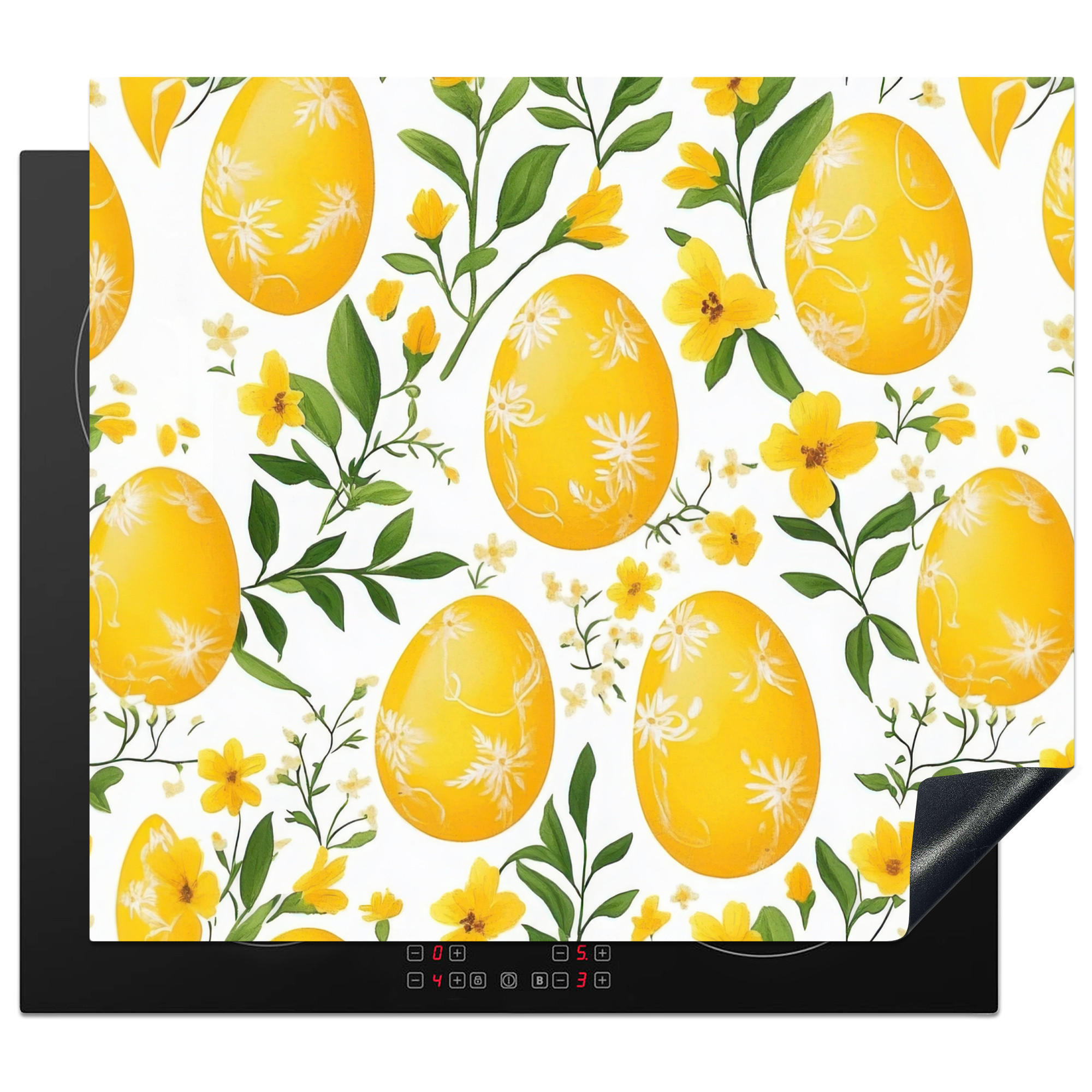 HERDABDECKPLATTE Blumen - Ostereier - Gelb Abdeckung Ceranfeld 59x51 cm - Gelb, Kunststoff (59/51/0.2cm) - MuchoWow