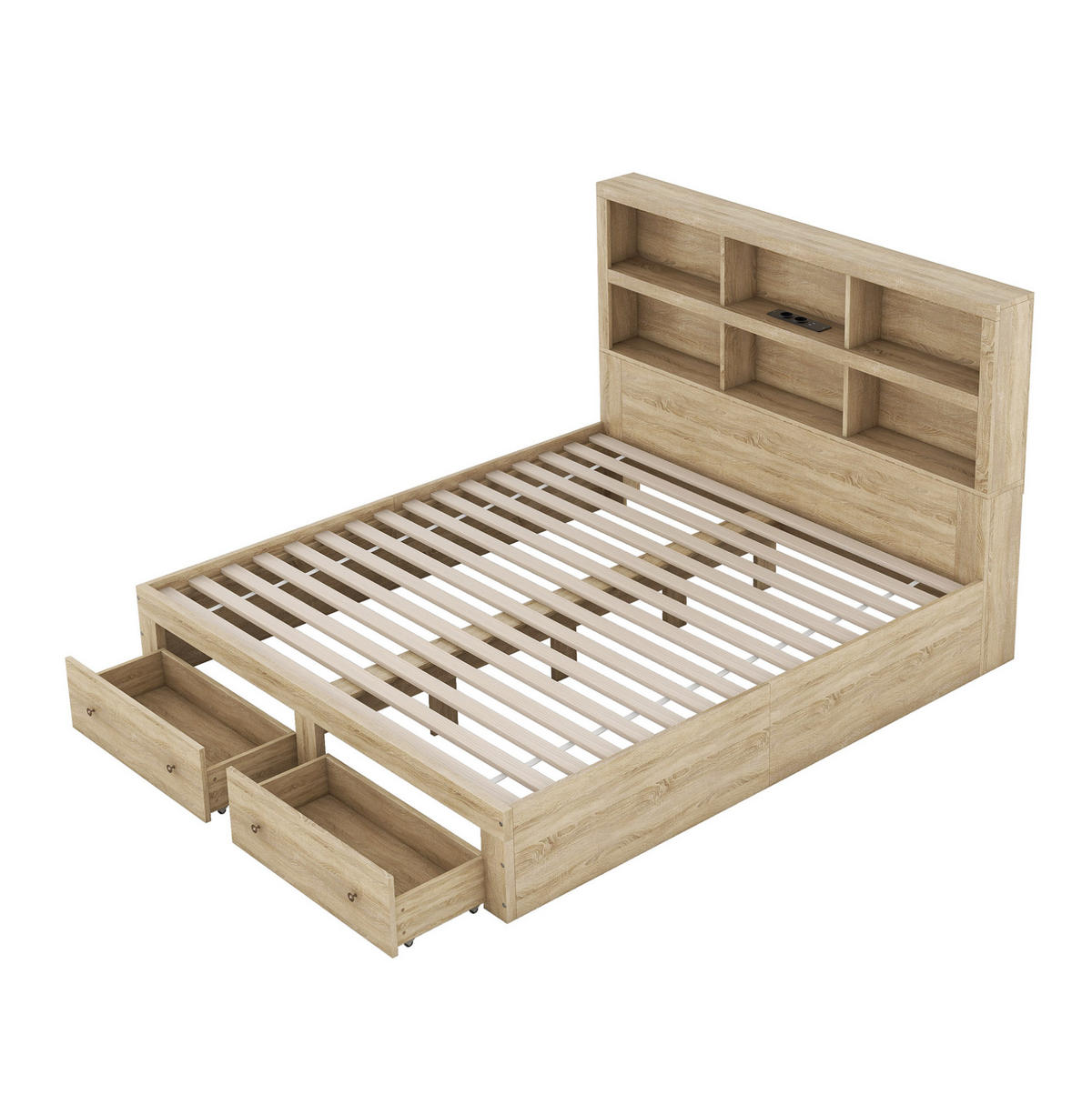 BETT 160/200 cm mit Kopfteil und 2 Schubladen in Natur - Naturfarben, Holzwerkstoff (160/200cm) - BEAOK