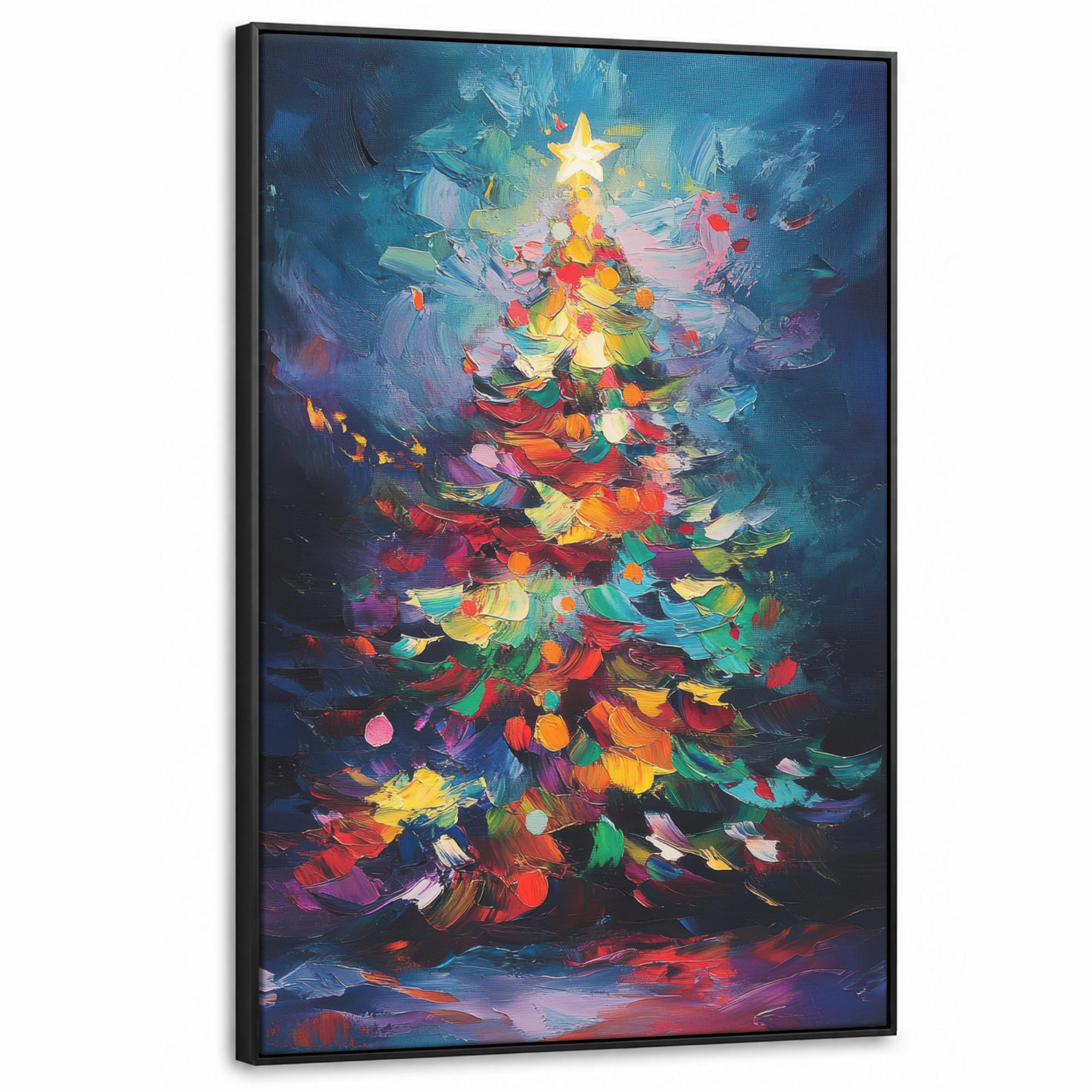 LEINWAND Bilder mit Rahmen - Weihnachtsbaum - Weihnachten - Abstrakt - Farbenfroh - 100x150 - Multicolor, Textil (100/150cm) - MuchoWow