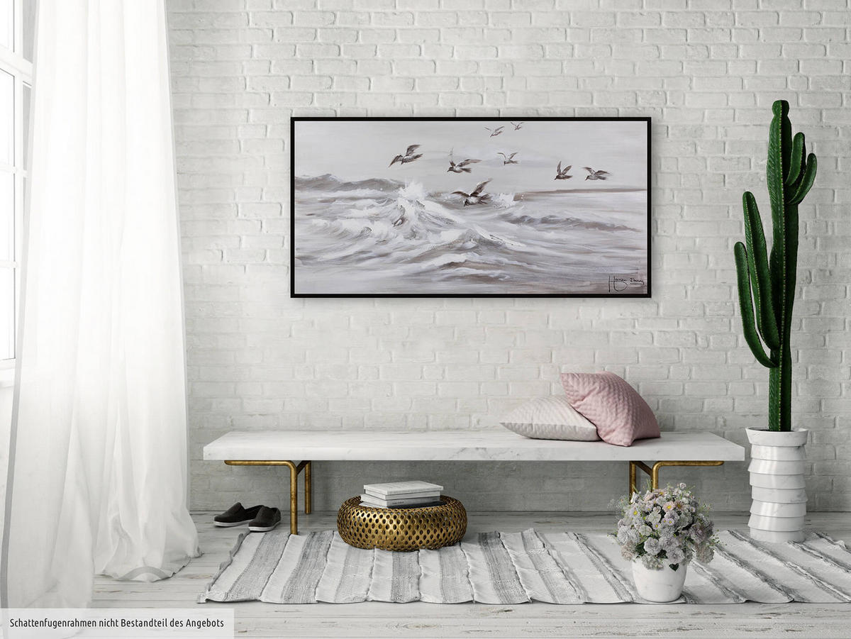 OLEJOMAĽBA 120/60 cm, More a pláž - sivá, drevo/textil (120/60cm) - KUNSTLOFT
