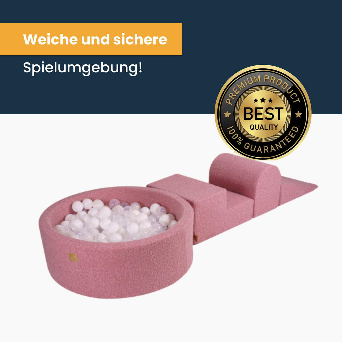 BÄLLEBAD mit Schaumstoff Bausteinen für Kinder, Boucle, Rosa - Transparent/Beige, Textil (230/45/30cm) - MeowBaby