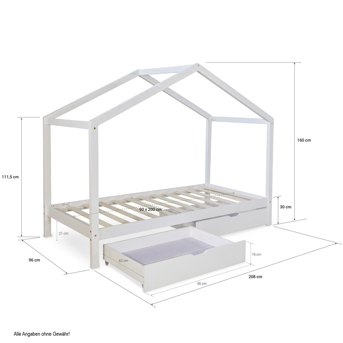 HAUSBETT mit Stauraum 90/200 cm Grau - Grau, Holz (208/160/96cm) - Homestyle4u
