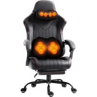 GAMING Stuhl mit Massagefunktion & Lendenwirbelstütze & Nackenstütze - Schwarz, Leder (56/123/70cm)