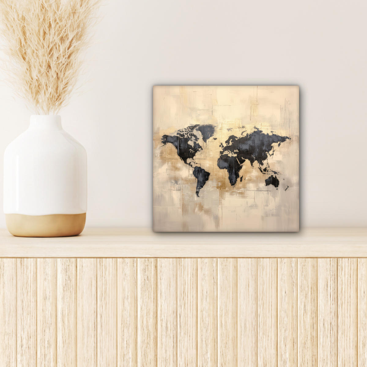 LEINWANDBILD Weltkarte - Gold - Schwarz - Abstrakt 20x20 cm - Kupferfarben, Textil (20/20cm) - MuchoWow