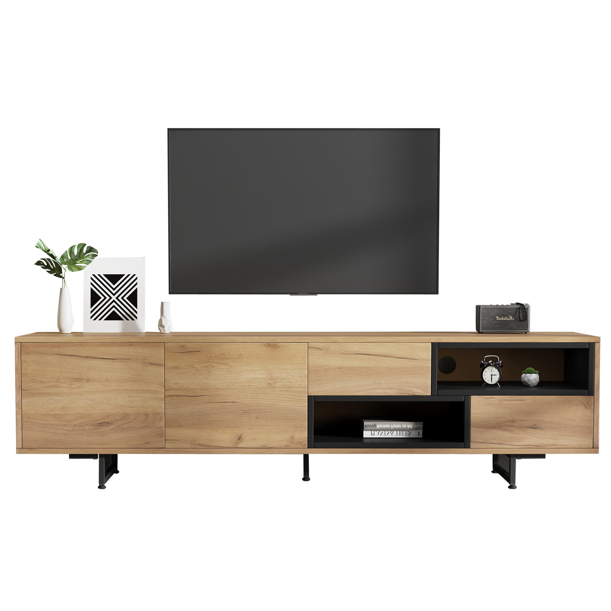 LOWBOARD 173/38/48 cm holzfarben aus Spanplatte mit Kabeldurchführung - Naturfarben, Holzwerkstoff (38/48/173cm) - OKMYHOME