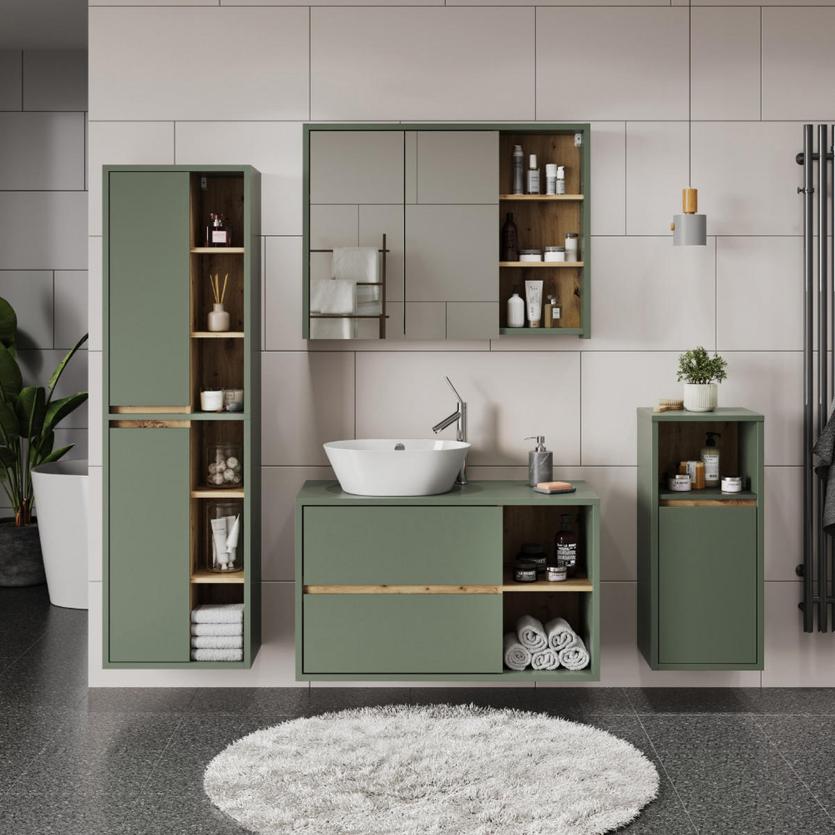 Eiche Artisan/Grün, Holzwerkstoff (100/60/45.5cm) - Vicco