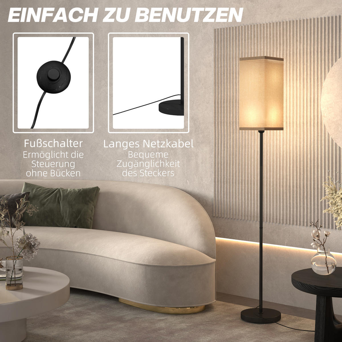 STEHLAMPE, mit Fußschalter, exkl.Glühbirne, Schwarz - Schwarz, Kunststoff (25/25/161.5cm) - HOMCOM