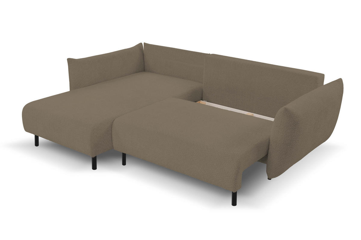 ECKSOFA ADEL mit Schlaffunktion und Bettkasten, L-förm, Metallbeine, verstellbar lose Rückenkissen, freistehend, LINKS, 171x257x90 cm, Light brown - Hellbraun, Holz/Textil (171/257cm) - DomoHome