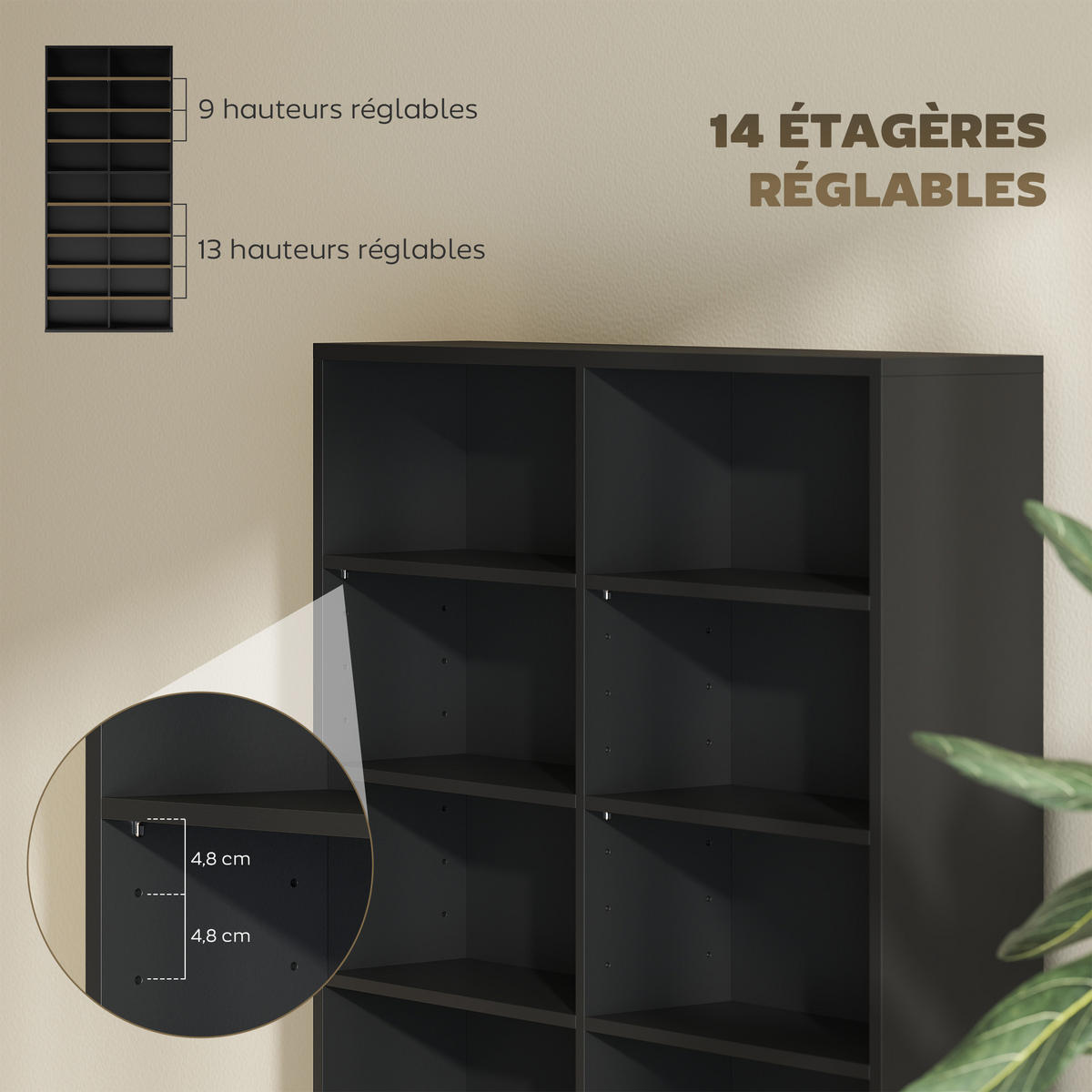 CD-REGAL DE-14489 18 Fächer, verstellbare Böden Schwarz - Schwarz, Holzwerkstoff (24/175/78.5cm) - ComfortXL