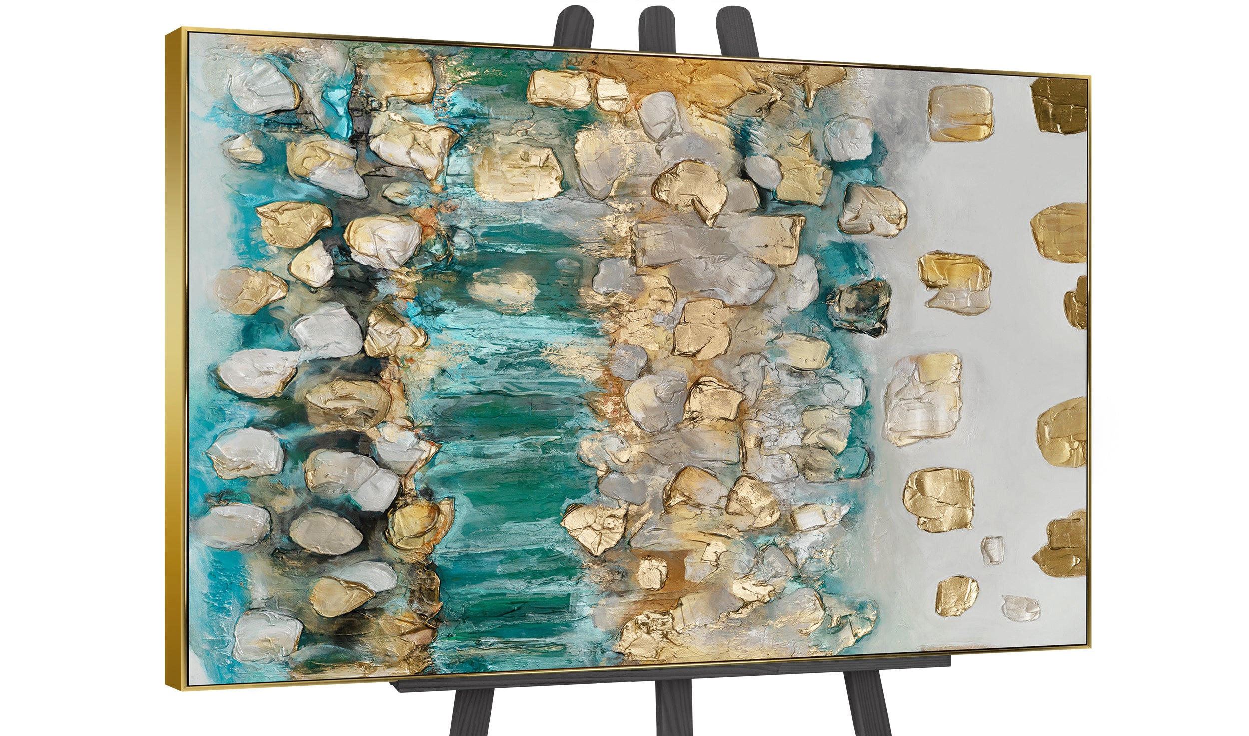 GEMÄLDE Rhythmus der Unendlichkeit II Schattenfugenrahmen Gold 180x120 cm - Goldfarben, Holz (180/120cm) - YS-art gallery