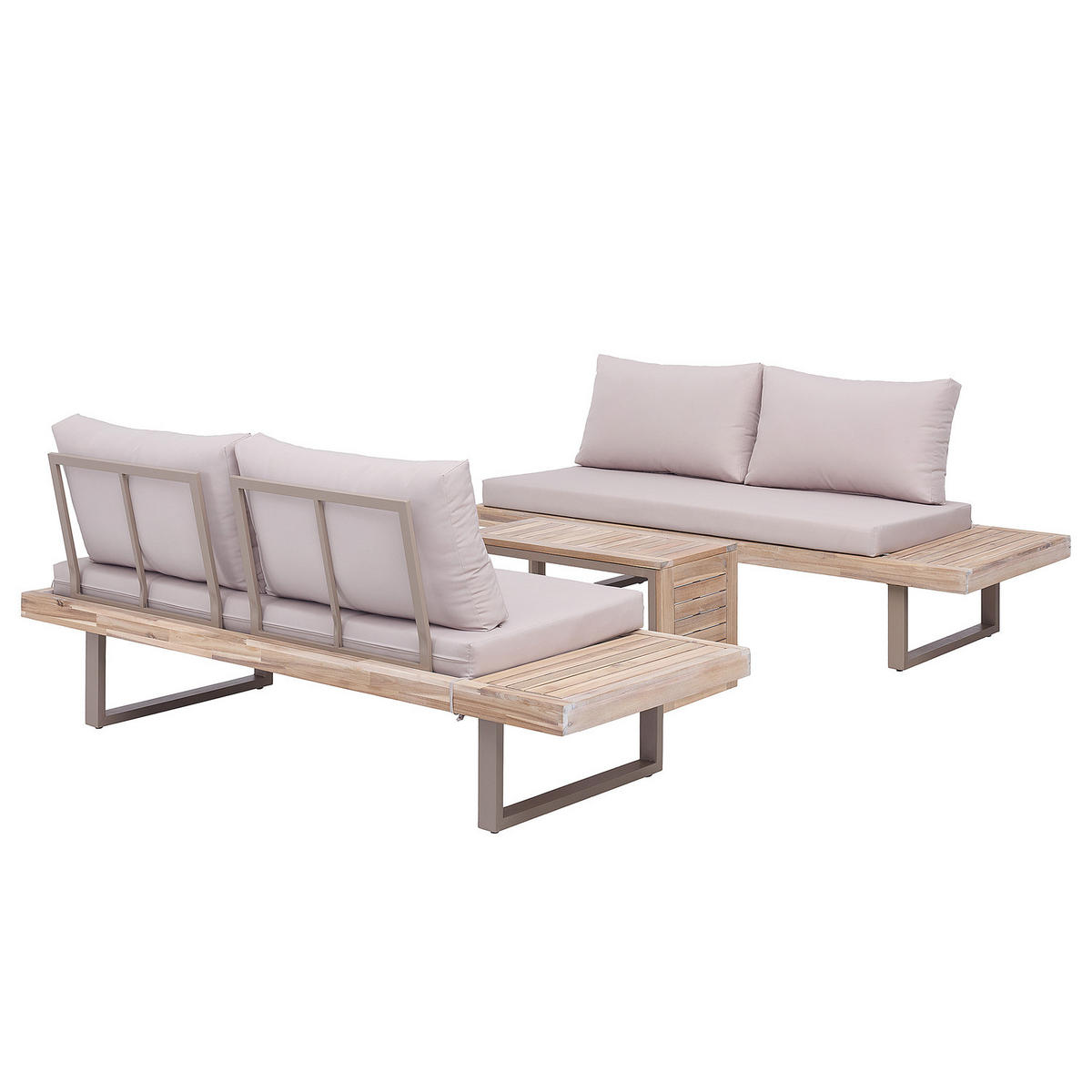 LOUNGESET - Akazie massiv / Polyester - Braun / Grau - 3-teilig - Taupe, Holz/Textil - home24