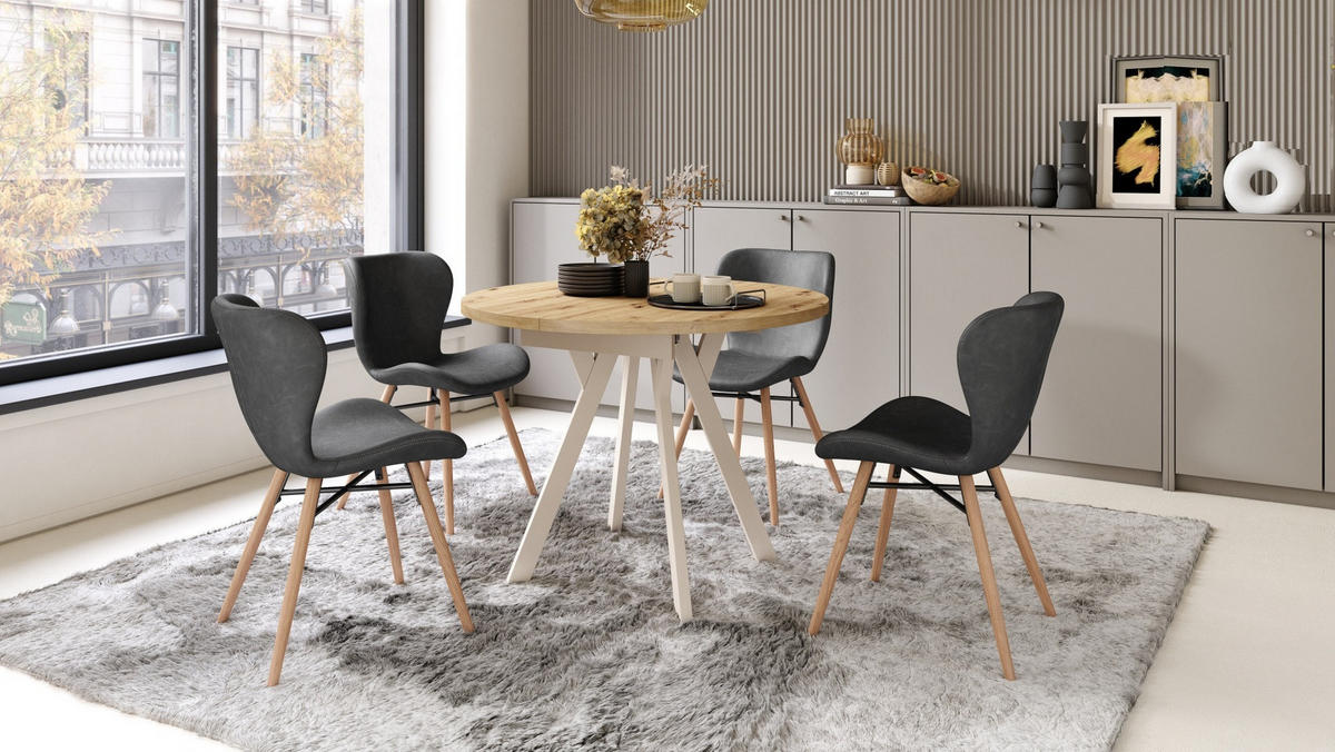 ESSTISCH Rund Eiche Artisan Beige 90x70 cm - Beige/Eiche Artisan, Holzwerkstoff (90/90/77cm) - designimpex