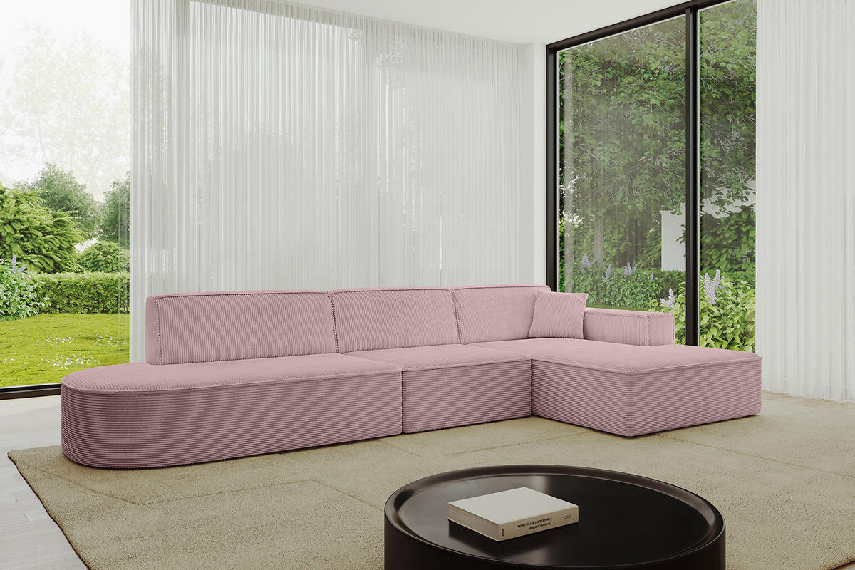 ECKSOFA Ottomane Rechts IREA-L2-v4 - 328x171x79 cm Rosa - Rosa, Holzwerkstoff/Textil (171/328cm) - ALTDECOR