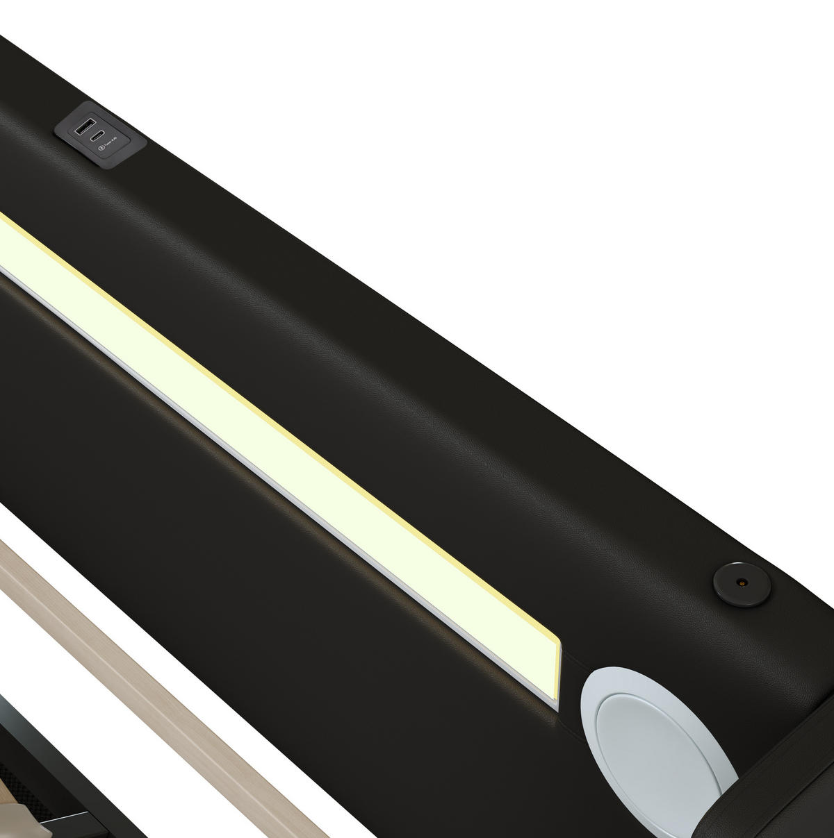 OTROŠKA postelja iz PU usnja 90x200 cm črna z LED osvetlitvijo, Bluetooth predvajalnikom, USB priključkoma in hidravličnim predalom - črna, usnje (90/200cm) - Modfu