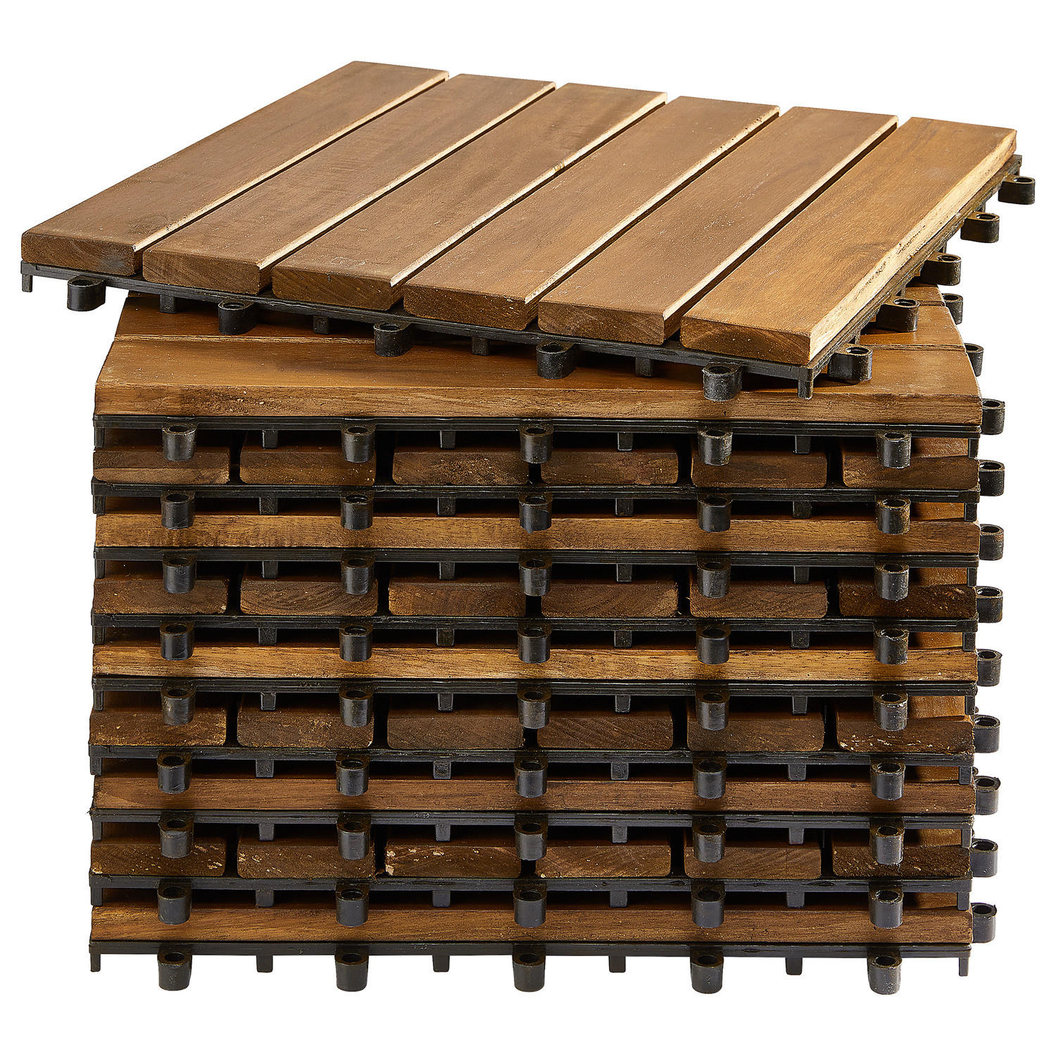 TERRASSENFLIESE - Akazie massiv - 10er-Set - Akaziefarben, Holz/Kunststoff (30/30/2.4cm) - home24