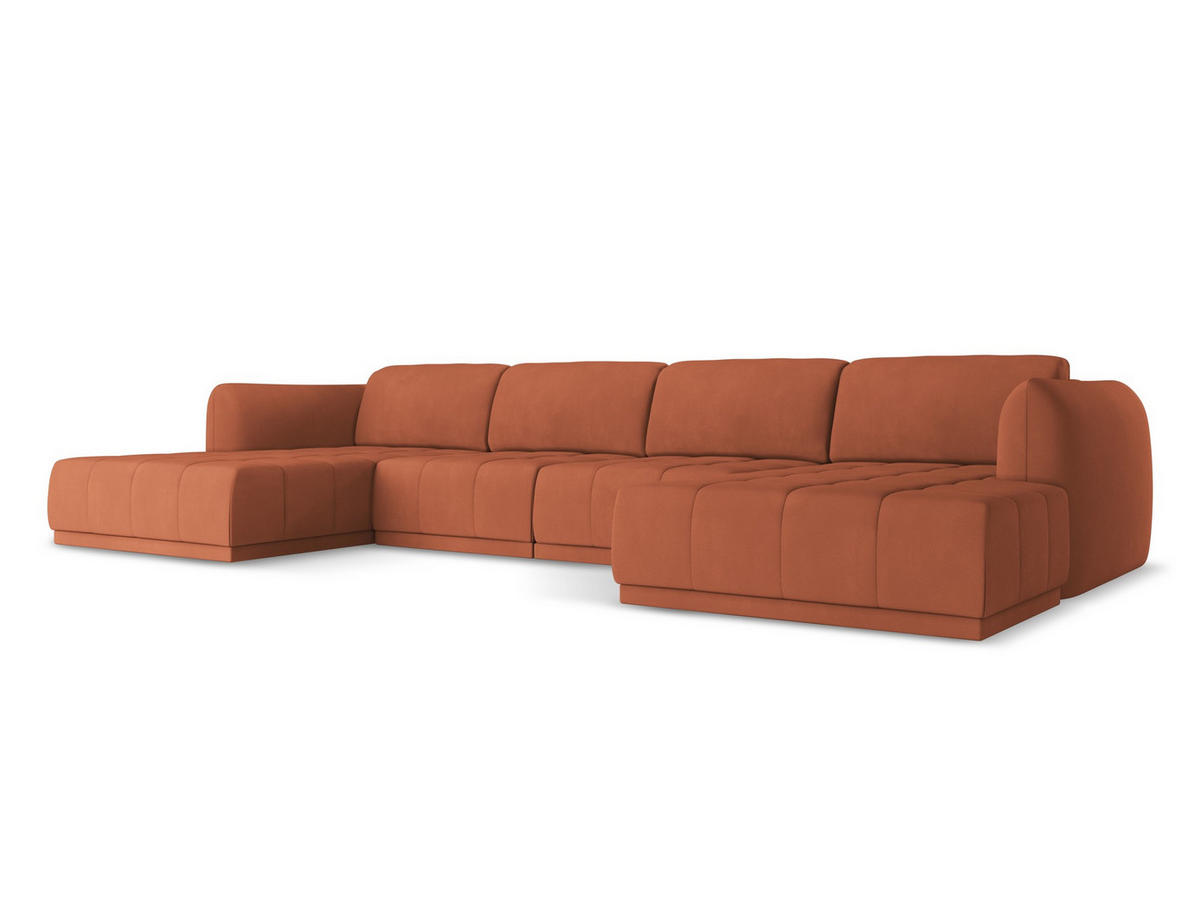WOHNLANDSCHAFT Chenille Stoff Orange - Terra cotta/Schwarz, Kunststoff/Textil (370/74/170cm) - Makamii