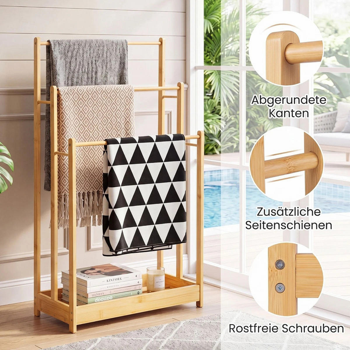 HANDTUCHHALTER aus Holz natur - Naturfarben, Naturmaterialien (45/86/22cm) - COSTWAY