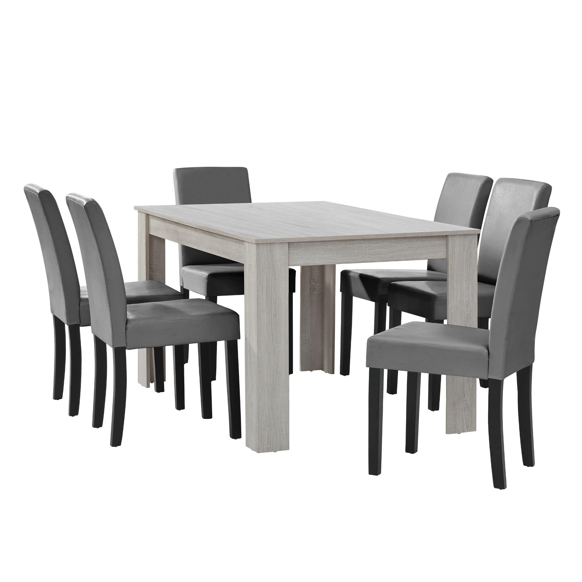 TISCHGRUPPE Forssa - Eichefarben/Hellgrau, Holz/Holzwerkstoff (140/77/90cm) - [en.casa]