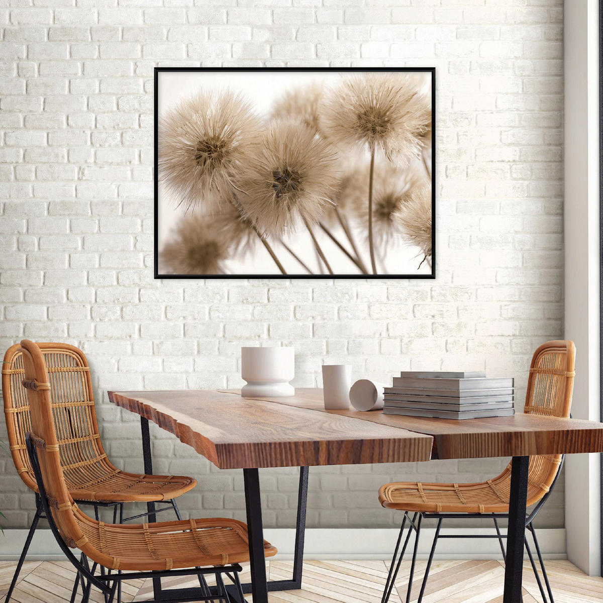 BILDER mit Rahmen Pusteblumen Blumen Beige 100x70 cm - Multicolor, Holzwerkstoff (100/70cm) - Wallarena