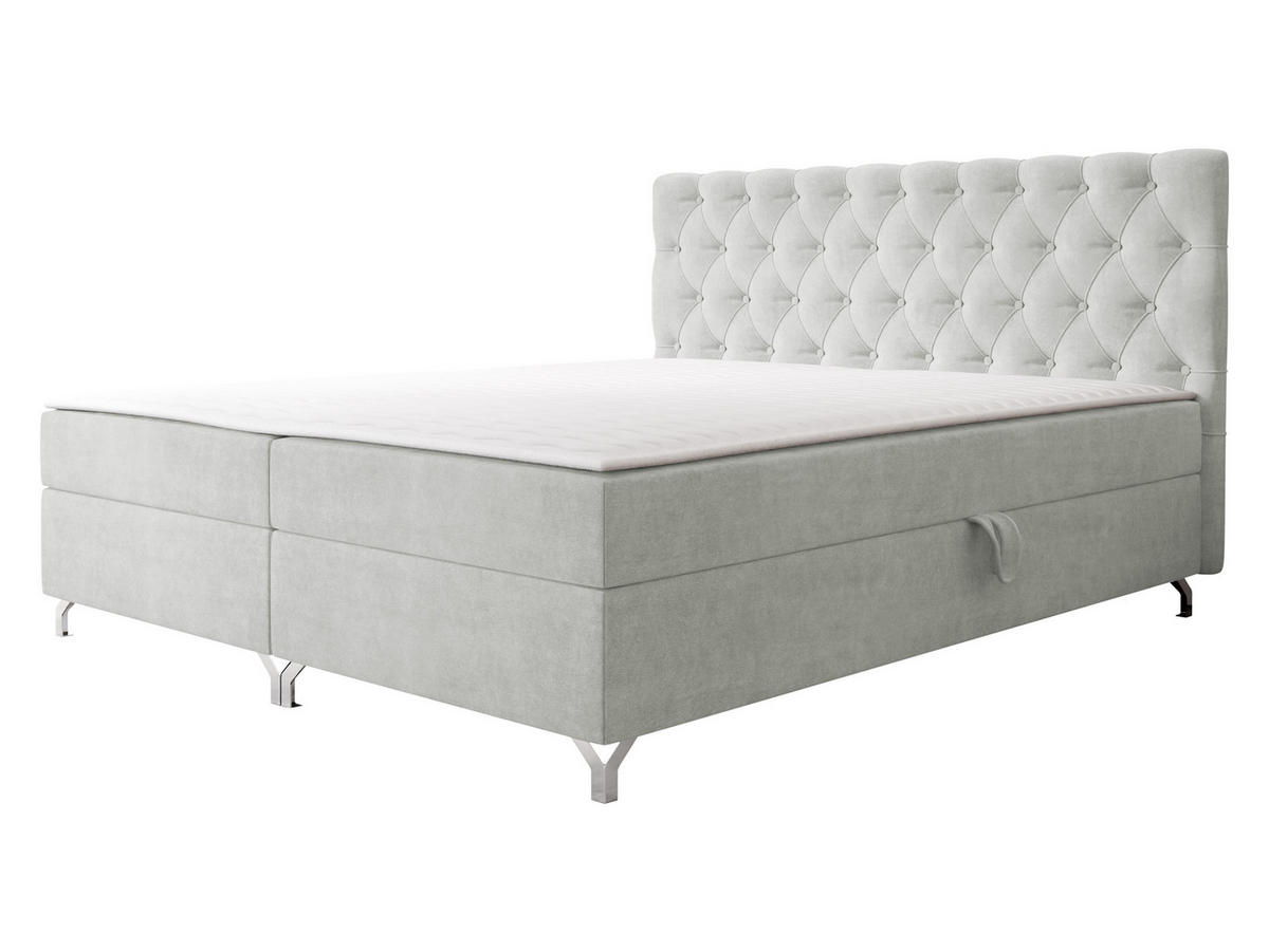BOXBETT Chester 2 - Silberfarben/Hellgrau, Holz/Textil (140/200cm) - MIRJAN24