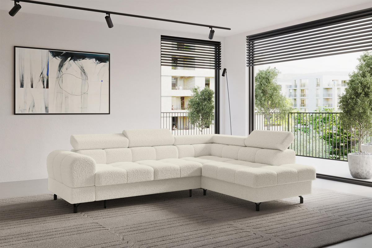 ROHOVÁ SEDAČKA s funkcí spaní otomana vpravo LUMA-L 272x203x70 béžová buklé - černá/béžová, kompozitní dřevo/textil (203/272cm) - ALTDECOR
