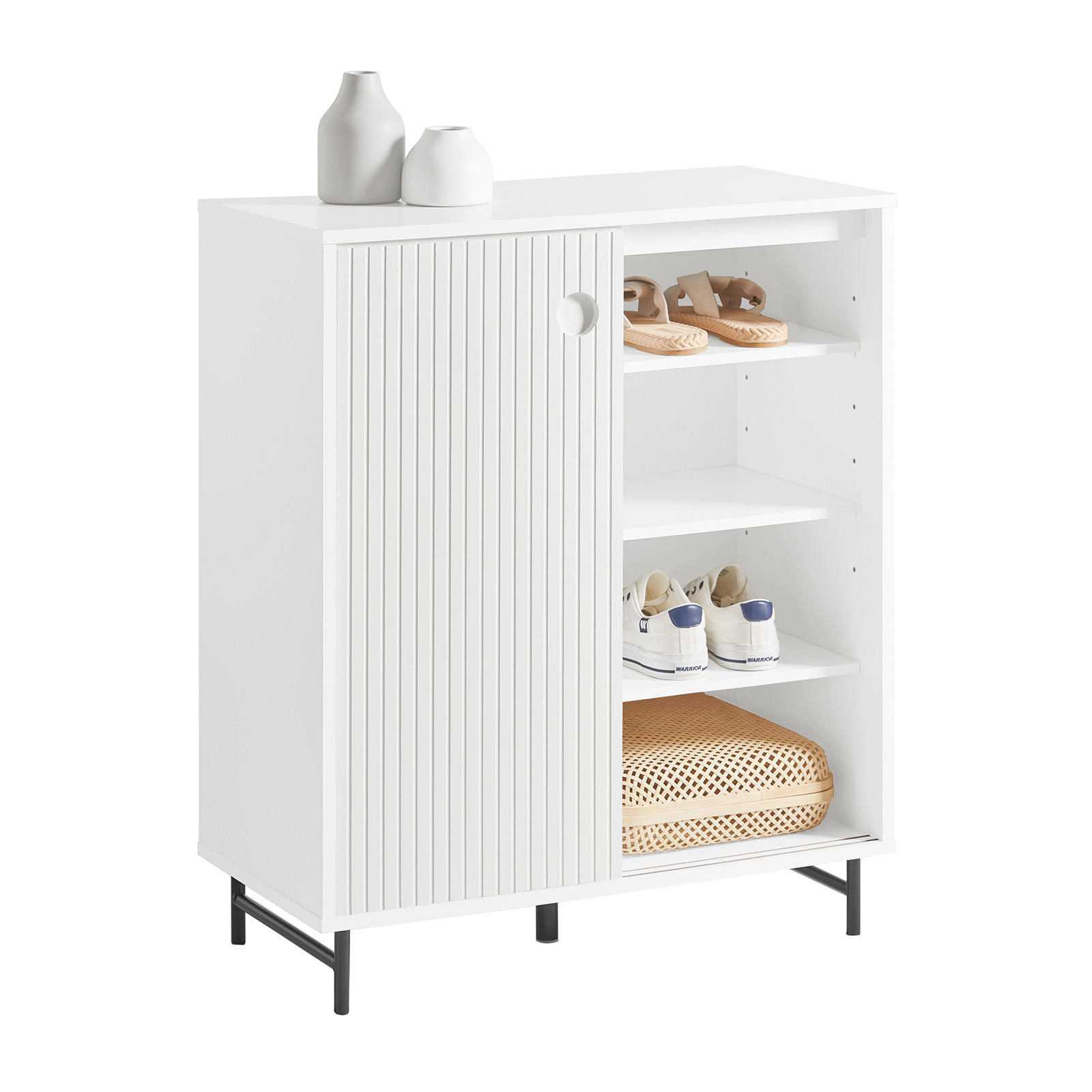 SoBuy BOTNÍK se 2 dveřmi Bílá 70x37x87cm Nordický