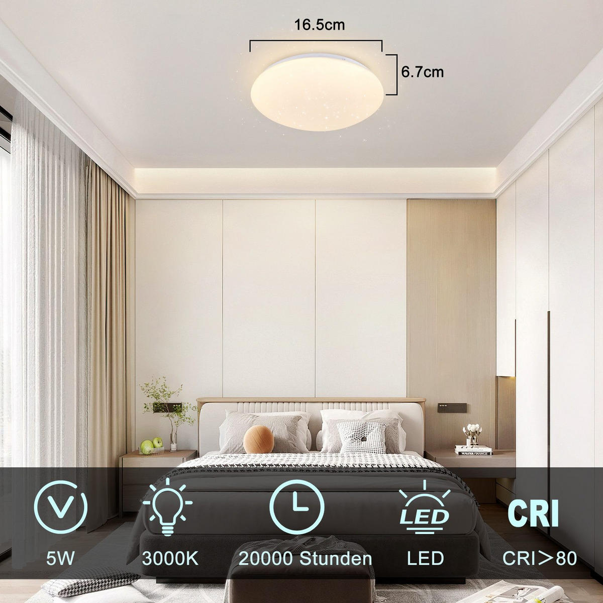 DECKENLEUCHTE LED Wohnzimmer Ø16.6CM - Weiß, Kunststoff (16/16/6.7cm) - ZMH