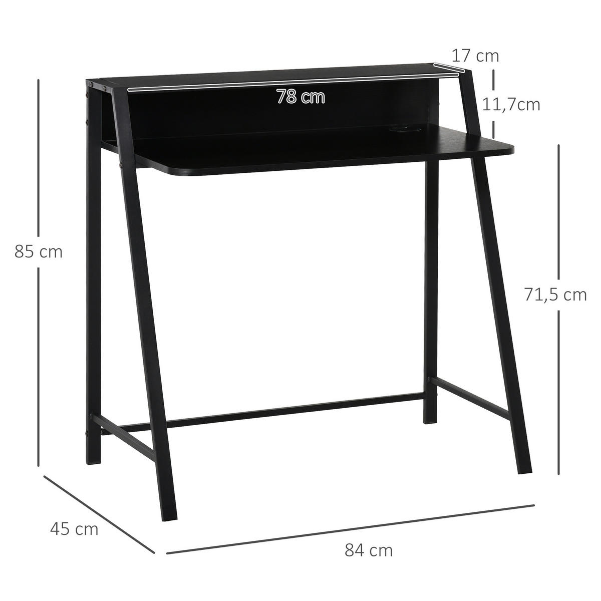 SCHREIBTISCH, MDF, Eisen, Schwarz - Schwarz, Kunststoff (84/45/85cm) - HOMCOM