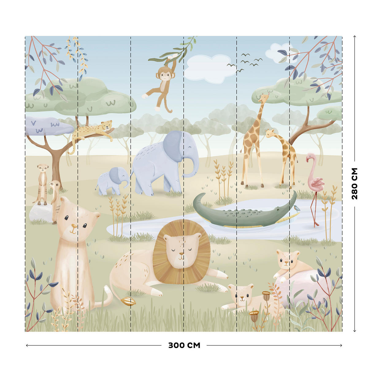 FOTOTAPETE Safari Friends 280x300cm - Multicolor, Papier/Kunststoff (300/0.1cm) - Little Dutch